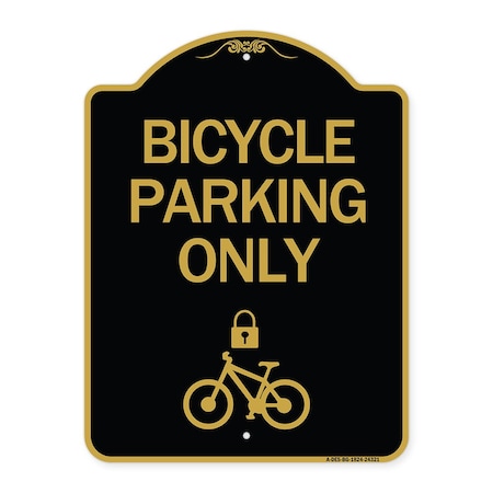 Signmission Bicycle Parking W/ Cycle and Lock, Black & Gold Aluminum Sign, 18" x 24", BG-1824-24321 A-DES-BG-1824-24321